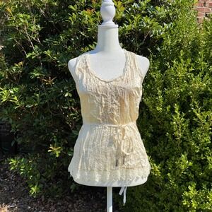 Vintage Y2K 90s Peter Nygard Silk Top Cream Womens Size Small Boho Lace Coquette